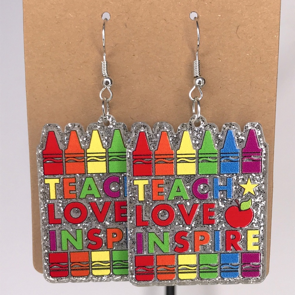 Teacher Style Sparkling Dangle Earrings Acrylic Fashion Jewelry - Picture 3 of 3